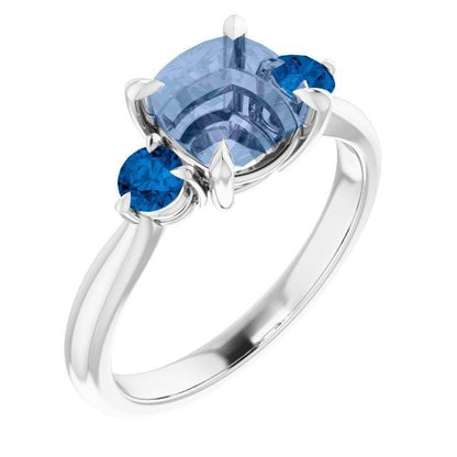 Tracy - Three Stone Prong Set Engagement Ring with Round Side Stones - Setting only Blue Sapphire Accents / 14kX1 Nickel White Gold (Not Rhodium Plated) Ring Setting by Nodeform