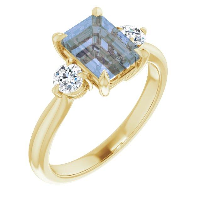 Tracy - Three Stone Prong Set Engagement Ring with Round Side Stones - Setting only Forever One Moissanite Accents / 14K Yellow Gold Ring Setting by Nodeform