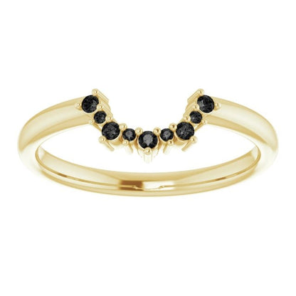 Casey Band - C-Shape Contoured Accented Diamond, or Sapphire Shadow Wedding Ring All Black Diamonds / 10K Yellow Gold Ring by Nodeform