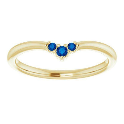 Vania Band -Graduated Diamond, Moissanite or Sapphire V-Shape Contoured Stacking Wedding Ring All Blue Sapphires / 14K Yellow Gold Ring by Nodeform
