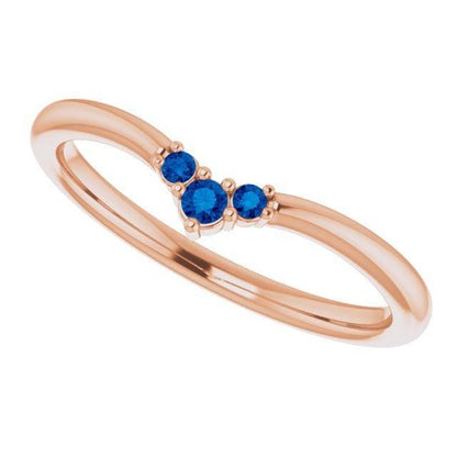 Vania Band -Graduated Diamond, Moissanite or Sapphire V-Shape Contoured Stacking Wedding Ring All Blue Sapphires / 14k Rose Gold Ring by Nodeform