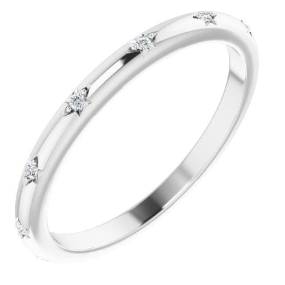 Estrella Band - Narrow Star Set Diamond Eternity Stacking Wedding or Anniversary Ring 14k Nickel White Gold (Rhodium Plated) Ring by Nodeform