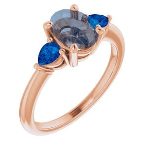 Tressa - Three Stone Prong Set Engagement Ring with Pear-shaped Side Stones - Setting only Blue Sapphire Pear Sides / 14k Rose Gold Ring Setting by Nodeform