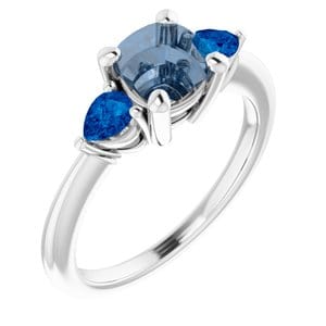 Tressa - Three Stone Prong Set Engagement Ring with Pear-shaped Side Stones - Setting only Blue Sapphire Pear Sides / 14kX1 Nickel White Gold (Not Rhodium Plated) Ring Setting by Nodeform