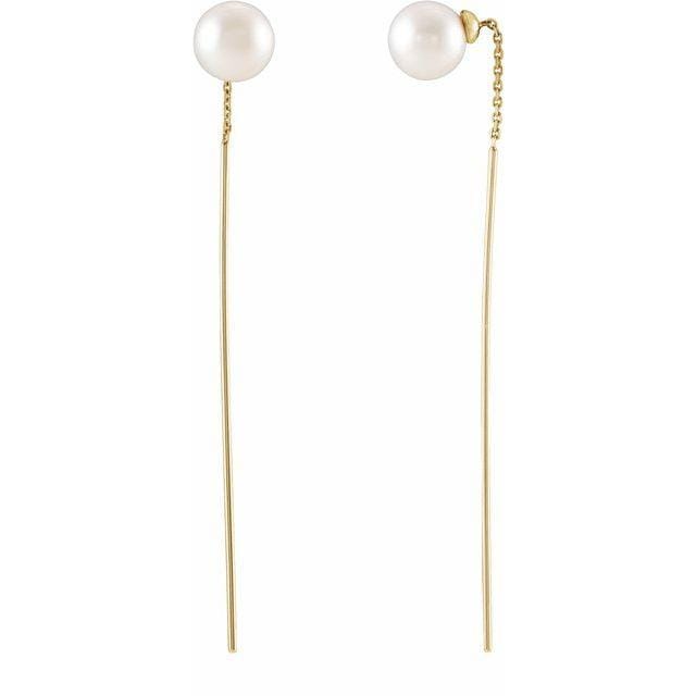 White Freshwater Cultured Pearl Gold Threader Earrings 14k Yellow Gold Earrings by Nodeform