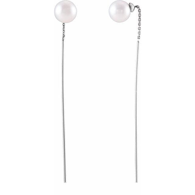 White Freshwater Cultured Pearl Gold Threader Earrings 14k Nickel White Gold (Rhodium-Plated) Earrings by Nodeform