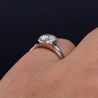Bridal Set Round Moissanite Fold Semi-Bezel Set Solitaire Engagement Ring and Wedding Band Ring by Nodeform