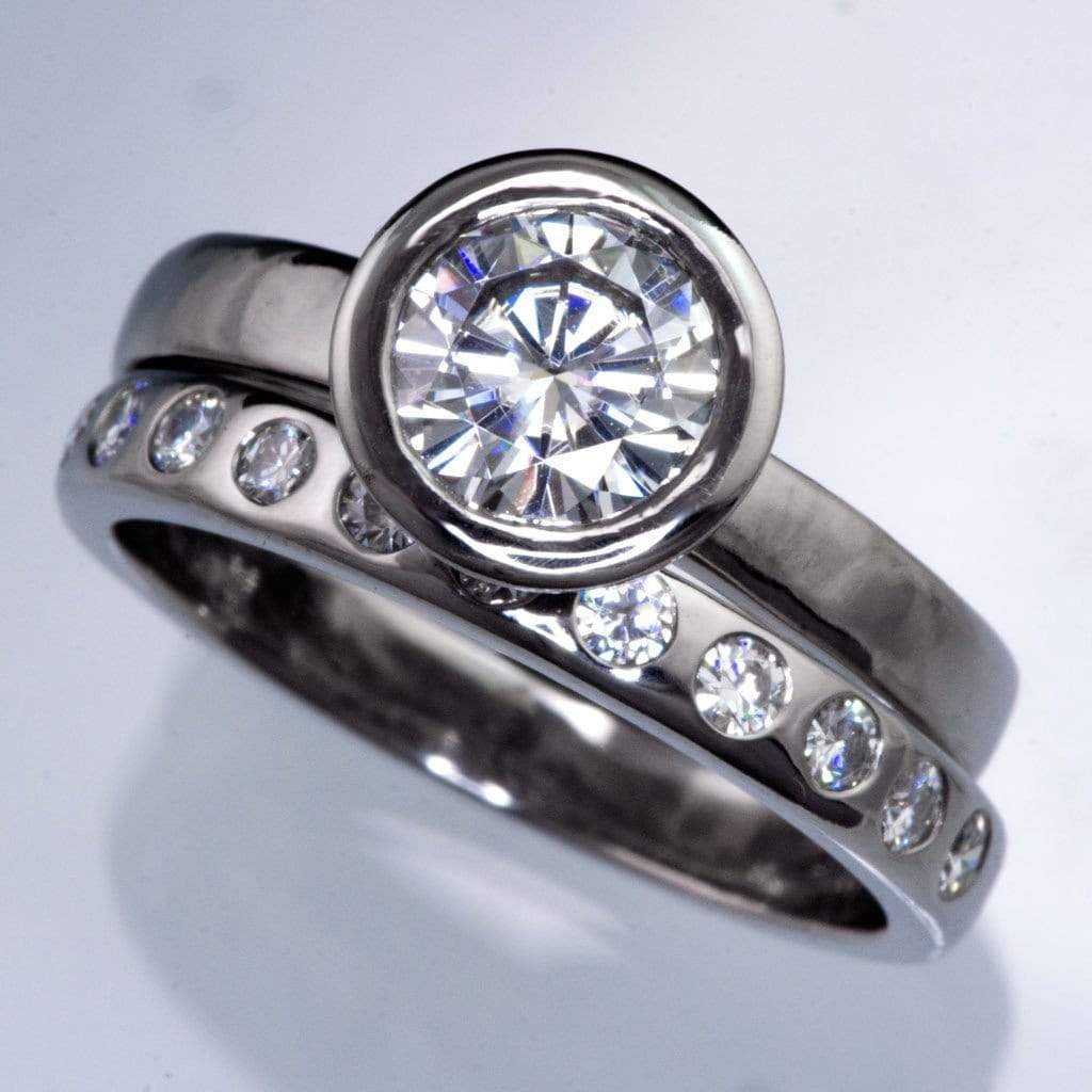 Round Moissanite Full Bezel Solitaire Engagement Ring Ring by Nodeform
