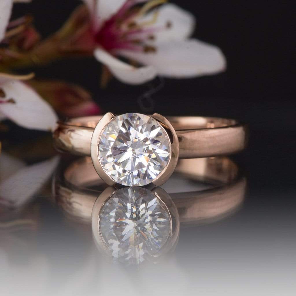 Round Brilliant Moissanite Modified Tension Solitaire Engagement Ring 5mm Near-Colorless F1 Moissanite (GHI Color) / 14k Rose Gold Ring by Nodeform