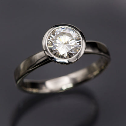 Round Moissanite Peekaboo Bezel Solitaire Engagement Ring Ring by Nodeform