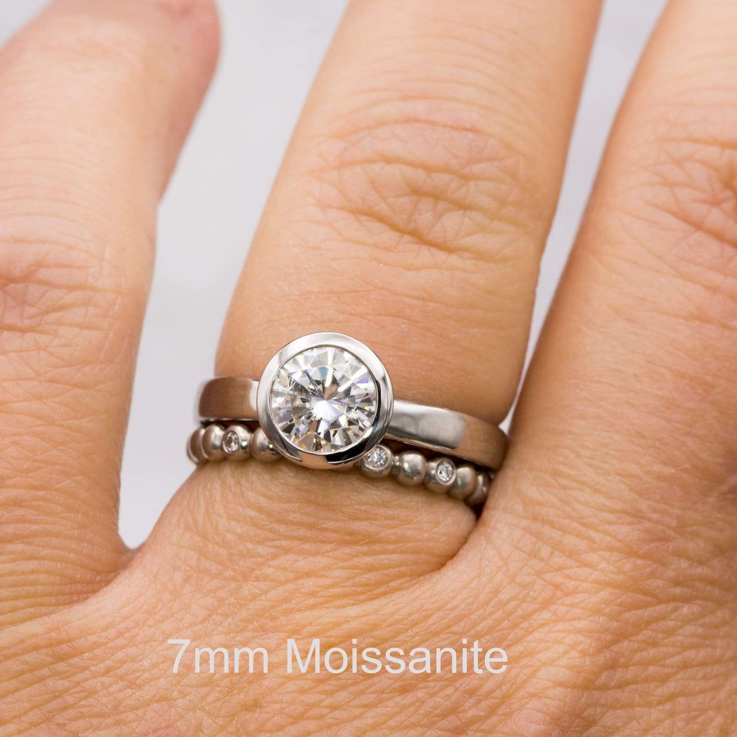 Round Moissanite Full Bezel Solitaire Engagement Ring