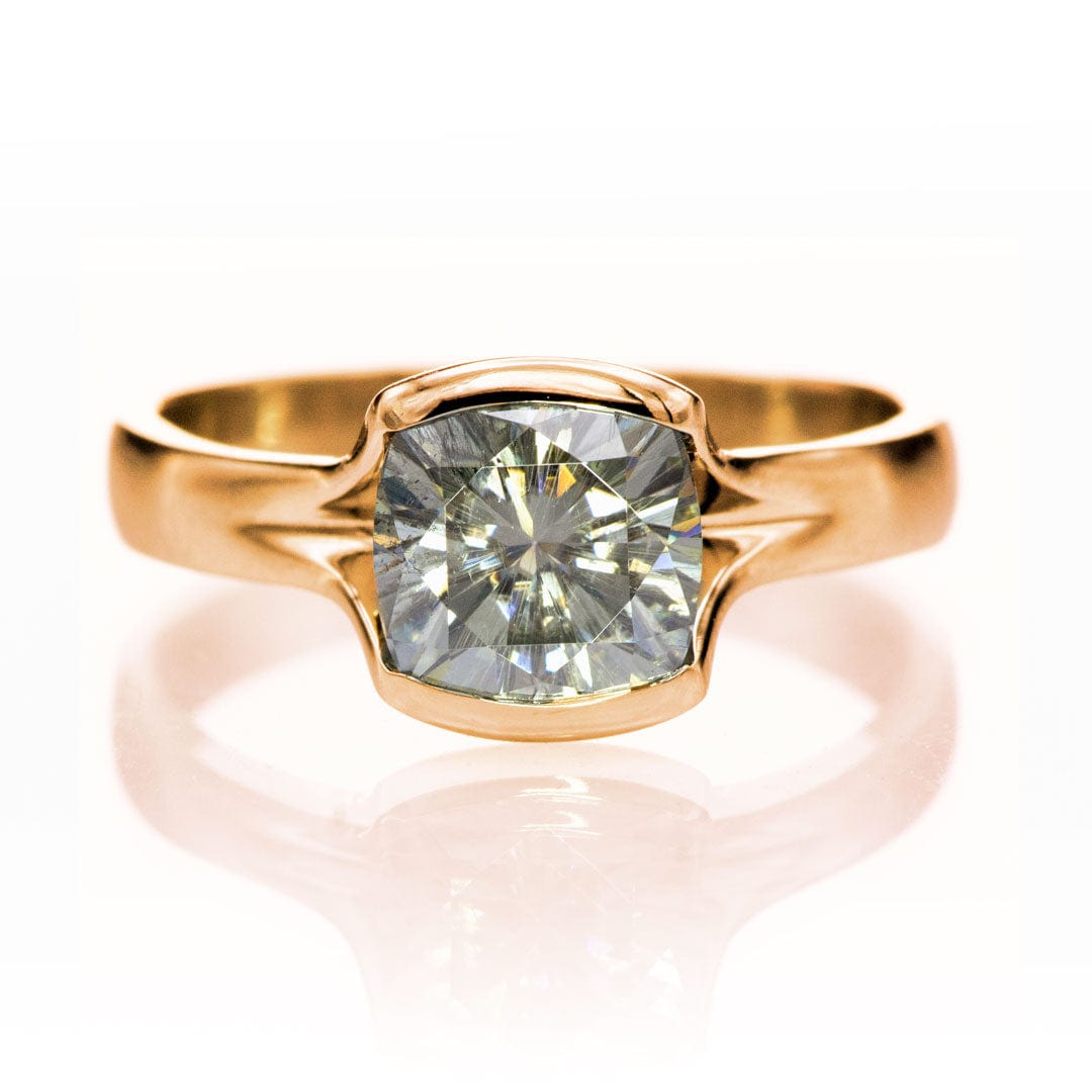Gray Cushion Cut Moissanite Fold Semi-Bezel Set Solitaire Engagement Ring #4 or #5 Olive Gray 7mm Moissanite / 14k Rose Gold Ring by Nodeform