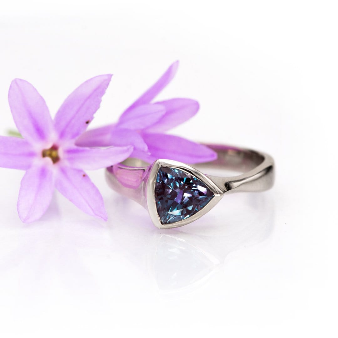 Trillion Chatham Created Alexandrite Bezel Solitaire Engagement Ring Ring by Nodeform