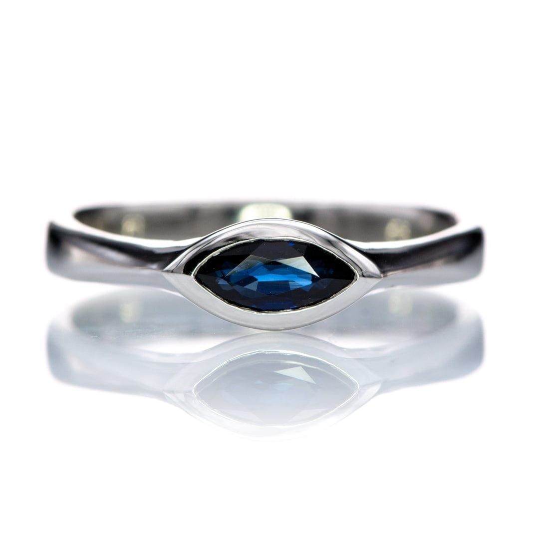 Marquise Blue Sapphire Bezel Solitaire Engagement Ring 7x3.5mm/0.5ct A Grade / Sterling Silver Ring by Nodeform