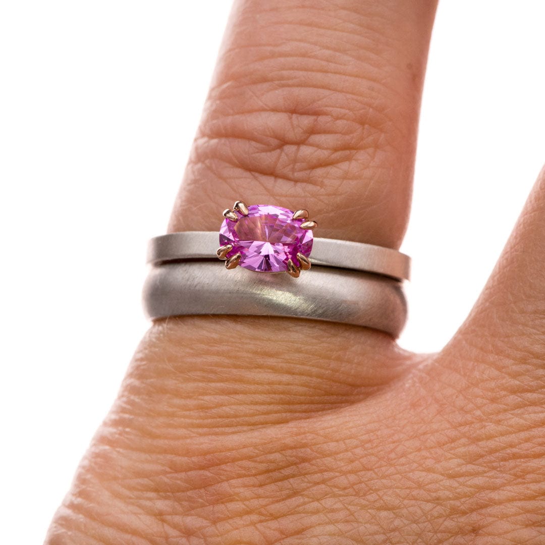 Oval Pink Lab Sapphire Rose Gold Prongs & Sterling Silver Stacking Ring, Size 4 to 9 Ring Ready To Ship by Nodeform