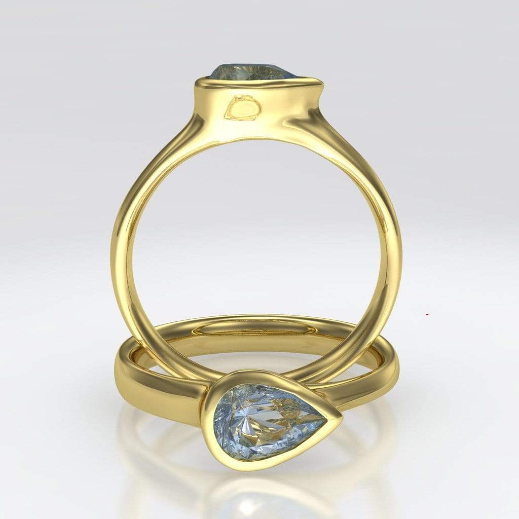 Sideways Pear Bezel Set Solitaire Engagement Ring - Setting only 14K Yellow Gold Ring Setting by Nodeform
