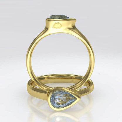 Sideways Pear Bezel Set Solitaire Engagement Ring - Setting only 14K Yellow Gold Ring Setting by Nodeform