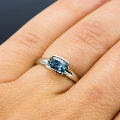 Cushion Fair Trade Teal Sapphire Fold Solitaire Engagement Ring Ring by Nodeform