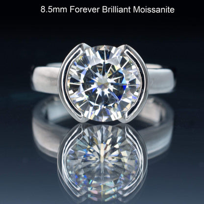 Brilliant Cut Round Moissanite Half Bezel Solitaire Engagement Ring 8.5mm Near-Colorless F1 Moissanite (GHI Color) / 14kPD White Gold Ring by Nodeform