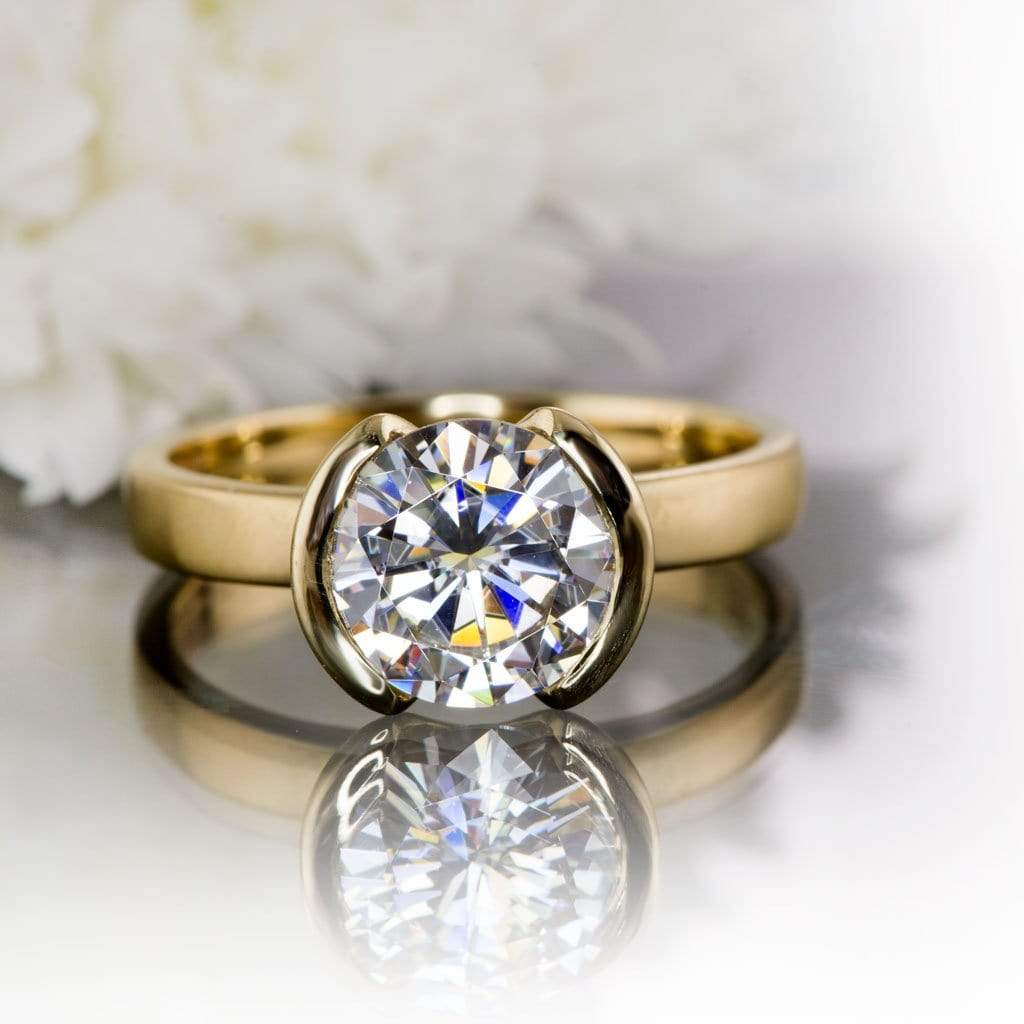 2 Carat Moissanite 14K Yellow Gold Solitaire Engagement Ring 6 Prong Forever One - 3 Carat 9mm Round Forever ONE-classic Bridal 3 Carat (9mm) / 5.75