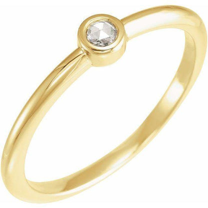 Round 0.06ct Rose Cut Diamond Low Profile Bezel Stacking Ring 14k Yellow Gold Ring by Nodeform