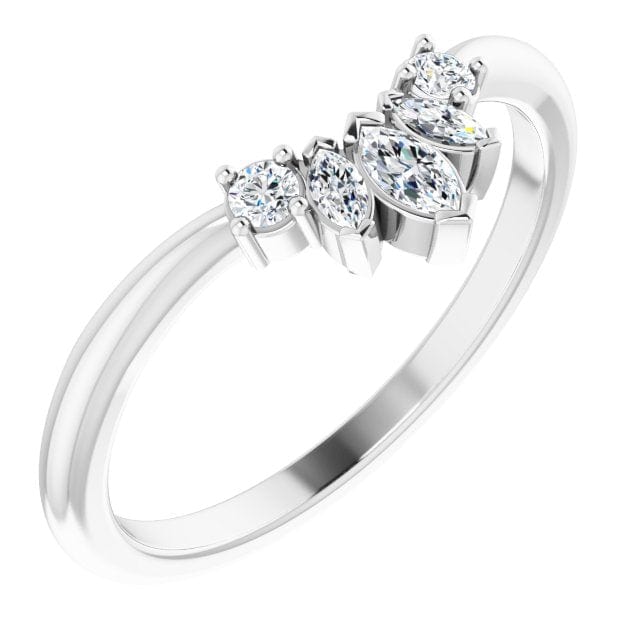 Macie Band- Marquise Diamond, Moissanite or White Sapphire Curved Contoured Stacking Wedding Ring All lab-grown White Diamonds SI1-2, G-H / 14kX1 Nickel White Gold (Not Rhodium Plated) Ring by Nodeform