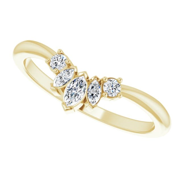Macie Band- Marquise Diamond, Moissanite or White Sapphire Curved Contoured Stacking Wedding Ring All lab-grown White Diamonds SI1-2, G-H / 14K Yellow Gold Ring by Nodeform