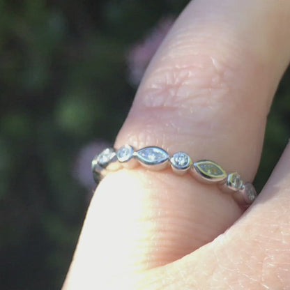Maggie Band, Diamond or Sapphire Bezel Set Marquise Stacking Half Eternity Anniversary Ring