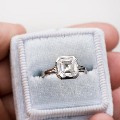 Asscher Cut Moissanite Fold Semi-Bezel Set Solitaire Engagement Ring Ring by Nodeform