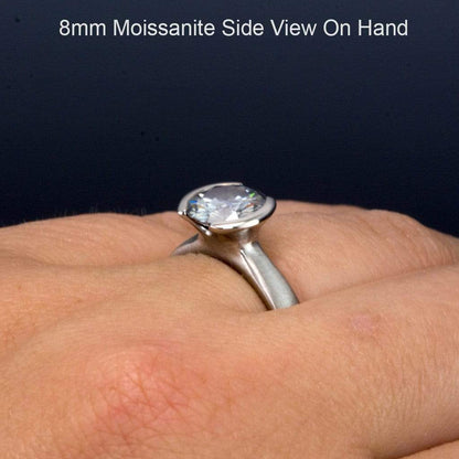 Brilliant Cut Round Moissanite Half Bezel Solitaire Engagement Ring Ring by Nodeform