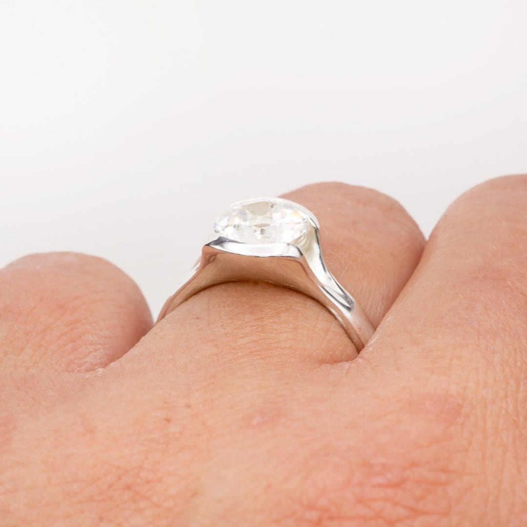 Lab Created Round White Sapphire Fold Solitaire Engagement Ring Ring by Nodeform