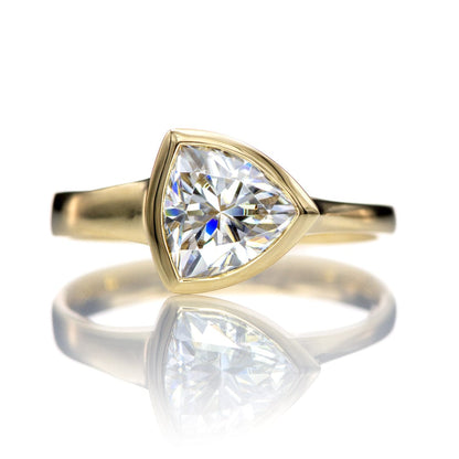 Trillion Moissanite Bezel Solitaire Engagement Ring 8mm Near-Colorless F1 Moissanite (GHI Color) / 14k Yellow Gold Ring by Nodeform