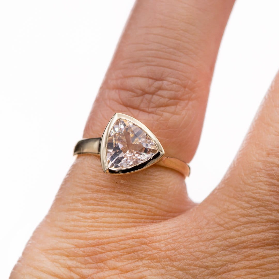 Trillion Pink Morganite Bezel Solitaire Engagement Ring Ring by Nodeform