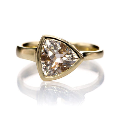Trillion Pink Morganite Bezel Solitaire Engagement Ring 8mm/1.5ct / 14k Yellow Gold Ring by Nodeform