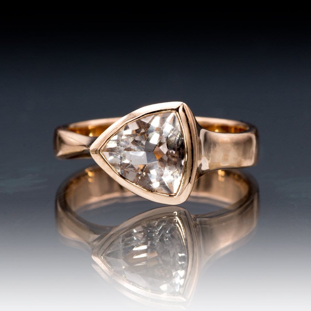 Trillion Pink Morganite Bezel Solitaire Engagement Ring 8mm/1.5ct / 14k Rose Gold Ring by Nodeform