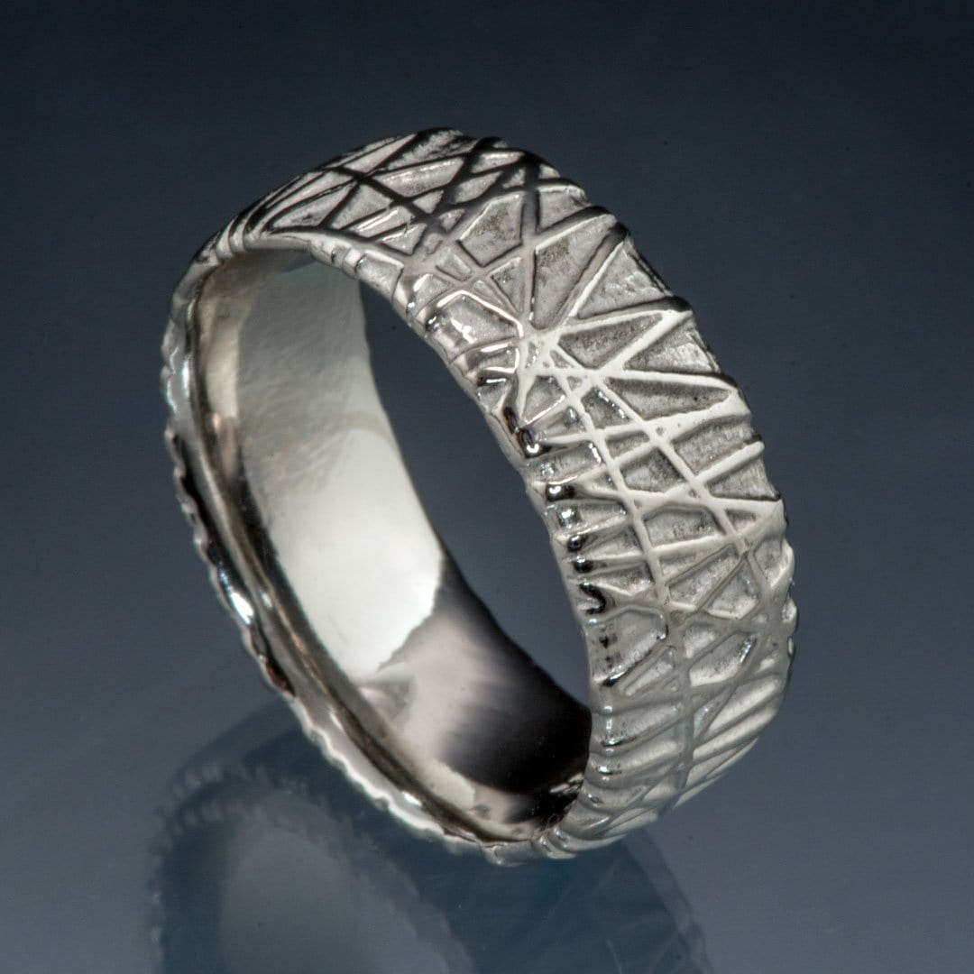 Wide Woven Texture Wedding Band, Bird Nest Ring Sterling Silver / 8mm Ring by Nodeform