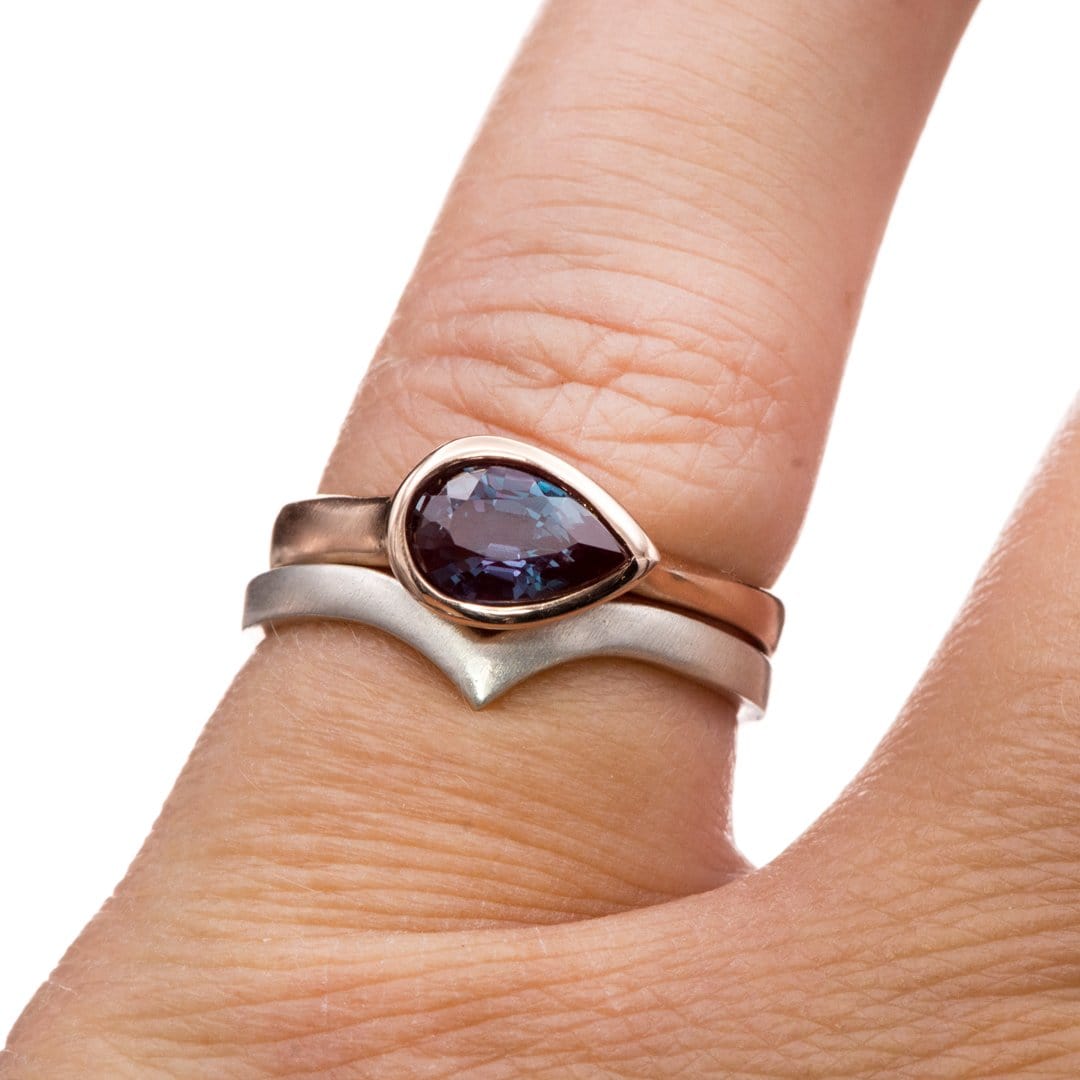 Sideways Pear Alexandrite Bezel Set Solitaire Engagement Ring Ring by Nodeform