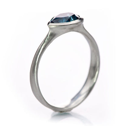 Pear London Blue Topaz Tear Drop Bezel Sterling Silver Solitaire Ring, Ready to Ship Ring Ready To Ship by Nodeform