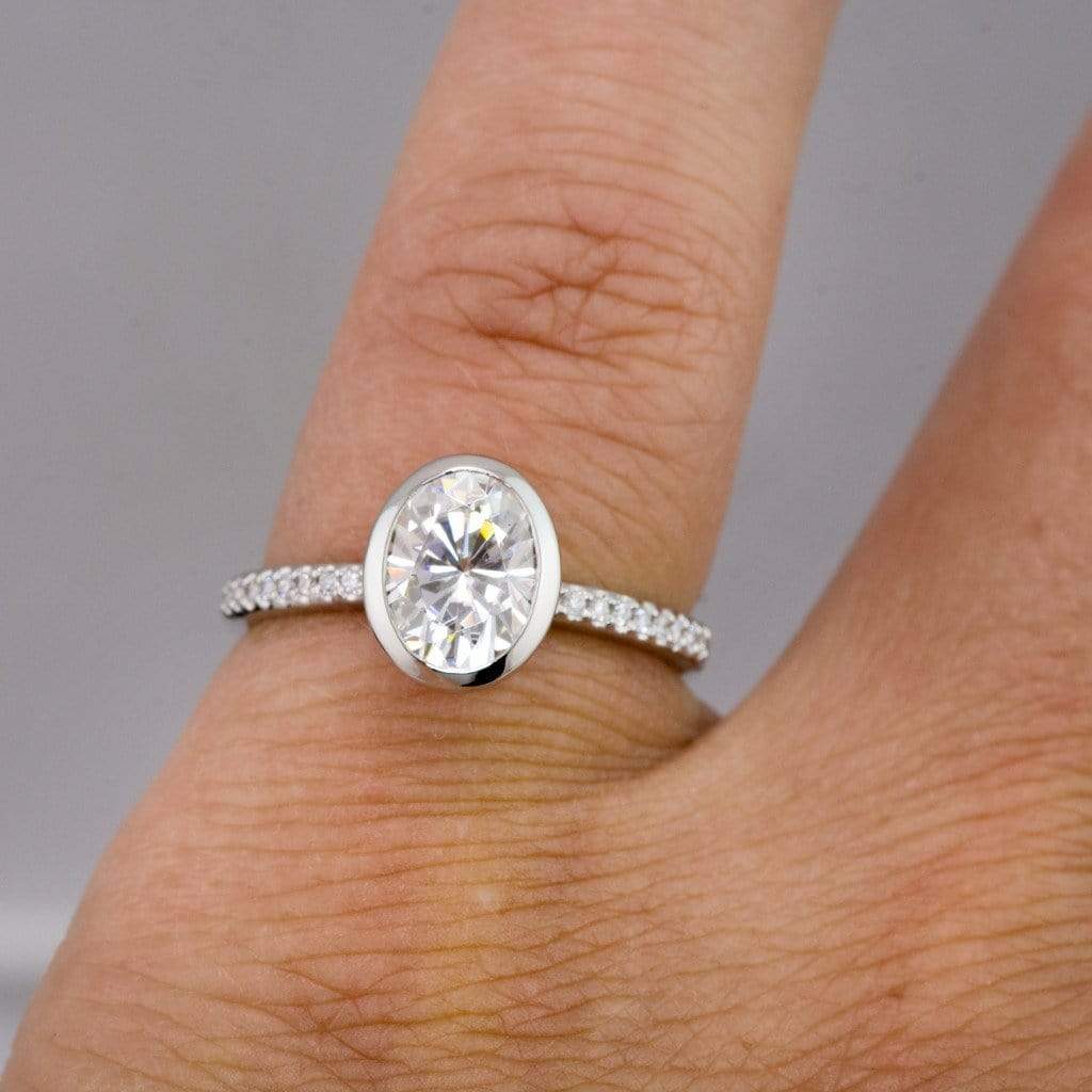 Oval Moissanite Peekaboo Bezel Diamond Pave Engagement Ring Ring by Nodeform