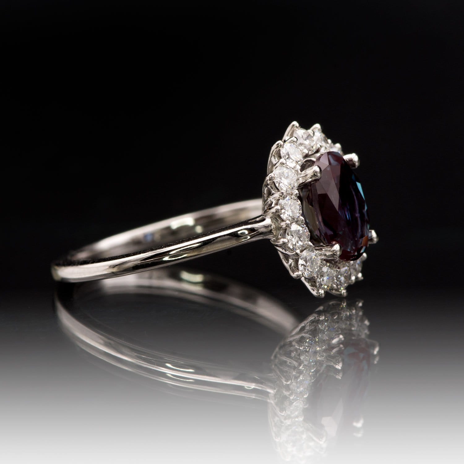 Ophelia - Oval Lab-Created Alexandrite Prong Set Halo Engagement Ring Ring by Nodeform