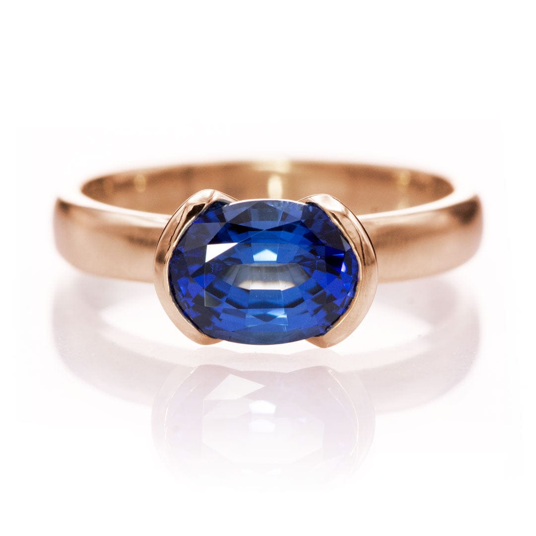 Chatham Lab Created Oval Blue Sapphire Half Bezel Solitaire Engagement Ring 14k Rose Gold / Chatham 8x6mm/1.75ct Ring by Nodeform
