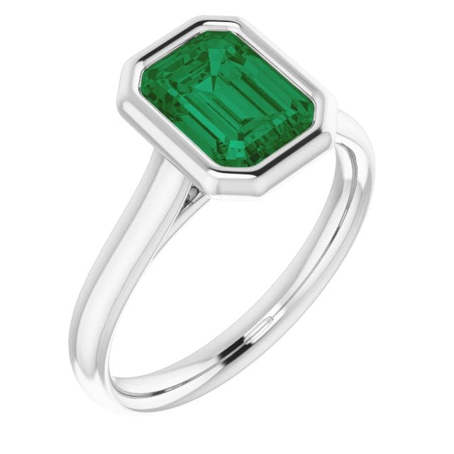 Emerald Cut Green Moissanite Olivia Bezel Set 14k White Gold Solitaire Cathedral Engagement Ring 14k White Gold / 8x6 mm/1.6ct Green Moissanite by Nodeform