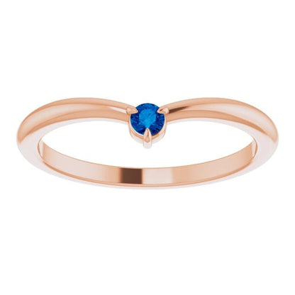 Velma Band - Diamond, Moissanite or Sapphire V-Shape Contoured Stacking Wedding Ring Blue Sapphire / 14k Rose Gold Ring by Nodeform