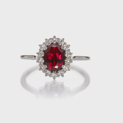 Ophelia - Oval Lab-Grown Ruby Prong Set Halo Engagement Ring
