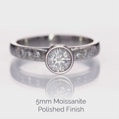 Moissanite Round Full Bezel Set Star Dust Engagement Ring