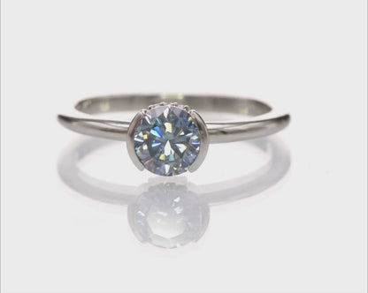 Helen Solitaire - Round Blue Moissanite Half Bezel Engagement Ring