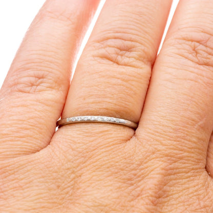 Hammered Texture Bead Set Diamond Thin Wedding Ring Ring by Nodeform