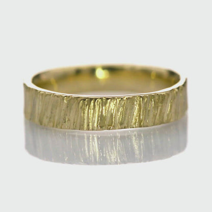 Wide Saw Cut Texture Wedding Band in Yellow Gold or Rose Gold