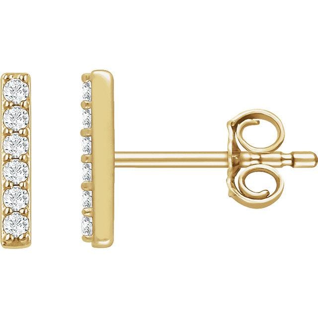 Vertical Diamond Bar Studs Earrings 14k Yellow Gold Earrings by Nodeform