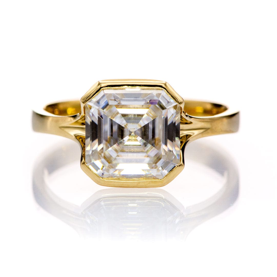 Asscher Cut Moissanite Fold Semi-Bezel Set Solitaire Engagement Ring 8mm Colorless F1 Moissanite (DEF Color) / 14k Yellow Gold Ring by Nodeform